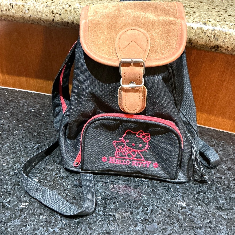 EUC Hello Kitty Black and Brown Suede Mini Backpack